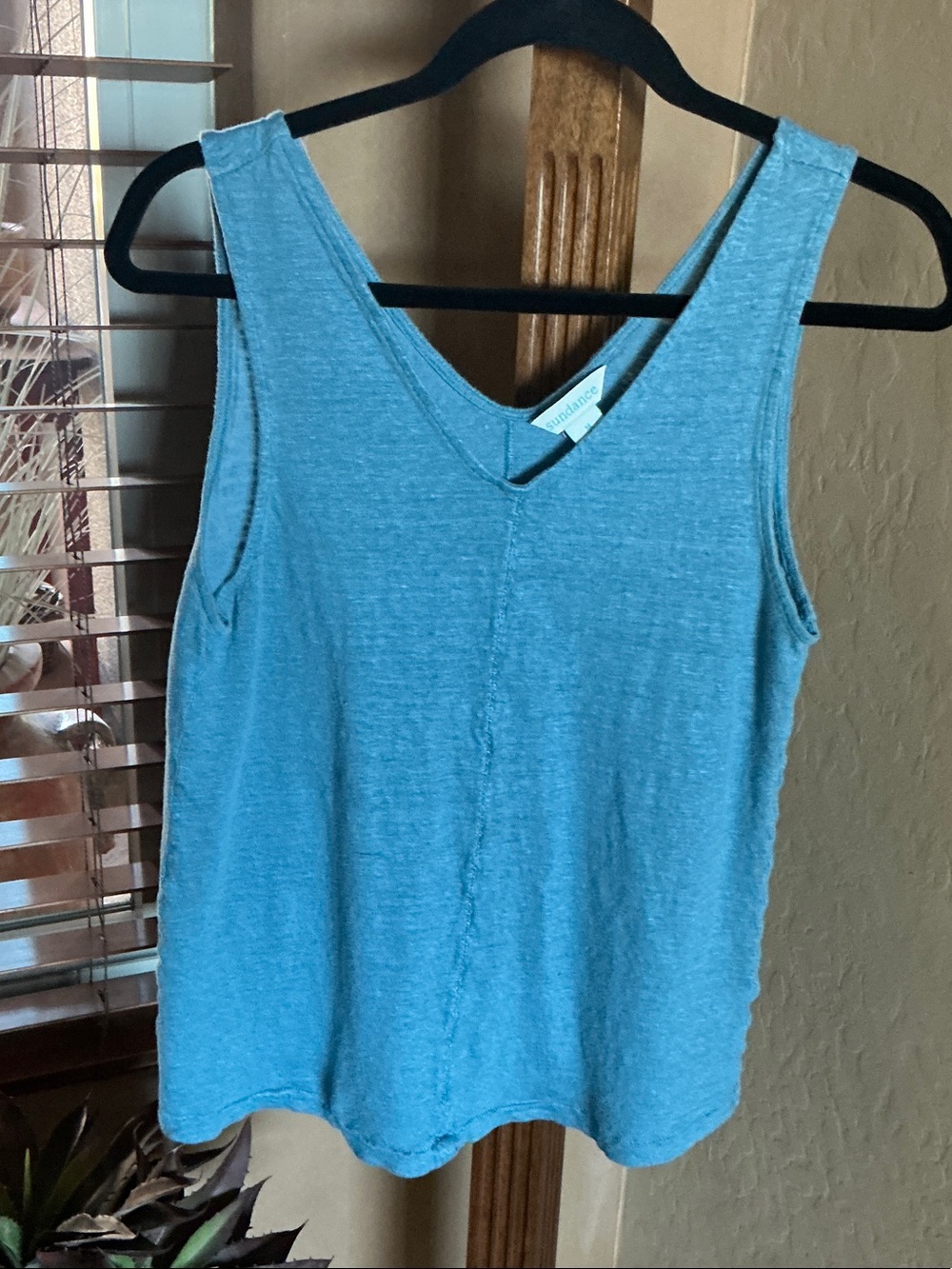 Sundance Teal linen V-Neck Sleeveless Tank
